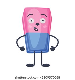 Funny Eraser or Rubber as Office Supply Humanized Character Vector Illustration