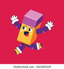 Funny eraser vector cartoon character isolated on background. Back to school concept illustration.