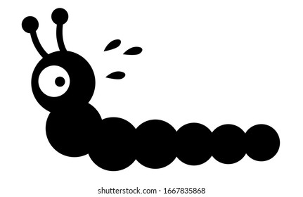 Funny escaping worm with cold sweat / black and white, vector, isolated