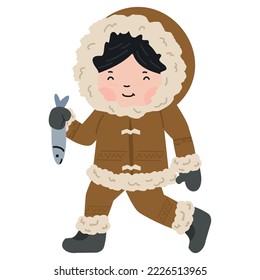 funny  Eskimo girl in flat design