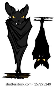 funny evil bats with yellow eyes - halloween theme vector character