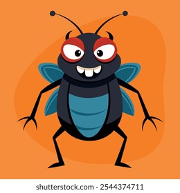 Funny Evil Cartoon insect, Happy bad bug, cute little beetle. Wildlife insect vector Illustration bug character. Bug insect of character wildlife. Colorful bug isolated.