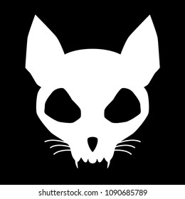 Funny evil cat skull silhouette in white isolated over black. Vector illustration.