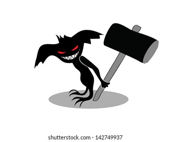 funny evil monster with hammer