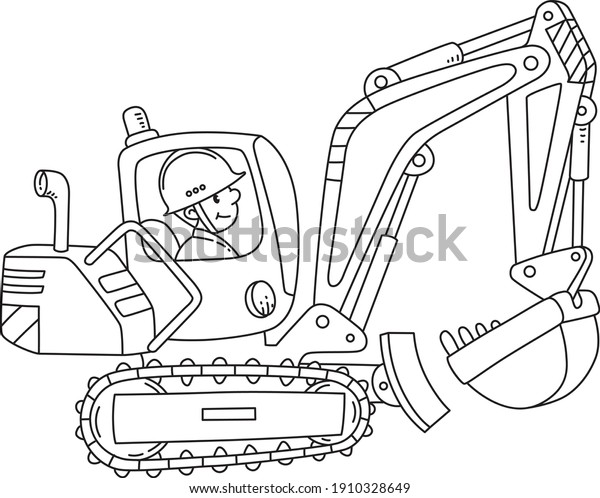 Funny excavator\
with a driver. Coloring\
book