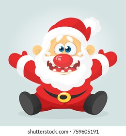Funny excited cartoon Santa claus  sitting. Vector Christmas illustration