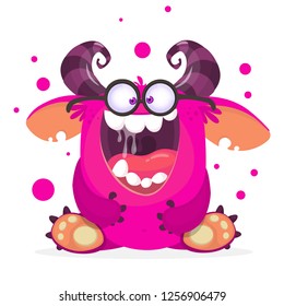 Funny excited monster character laughing. Pink monster illustration
