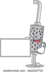 Funny exhaust pipe cartoon character design style with board