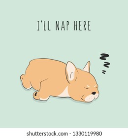 Funny Exhausted Dog Sleeping. Cartoon Pet Character. Vector Puppy Napping Graphic Illustration. Animal Doodle Sketch