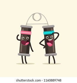 Funny expander cartoon character. Cute fitness couple sport equipment vector flat concept illustration isolated on white background.