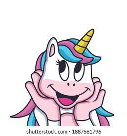 Funny Expression of Cute Unicorn Girl Cartoon. Vector Icon Illustration. Animal Love Icon Concept Isolated Premium Vector.
