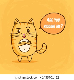 Funny Expression of Kawaii Orange Cat With Typography on Orange Background