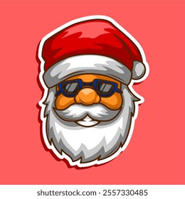 funny expression santa claus glasses red hat vector illustration