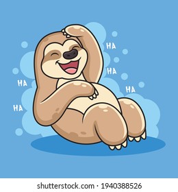 Funny Expression Sloth Cartoon. Animal Vector Icon Illustration, Isolated on Blue Background