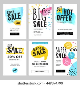 Funny and eye catching sale banners collection. Vector illustrations for social media banners, posters, email and newsletter designs, ads, promotional material.