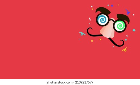 Funny eyebrow, eyeglasses, nose and moustache isolated on background for April fool's day decorations flat illustration vector.