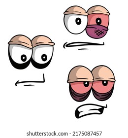 Funny eyes with emotions. Different smiles and faces. Cartoon character.