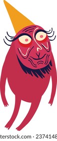 funny fabulous character monster with funny smile face and legs and hands. Illustration in a modern childish hand-drawn style