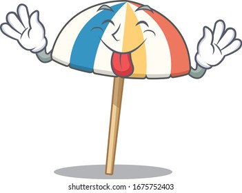 Funny face beach umbrella mascot design style with tongue out