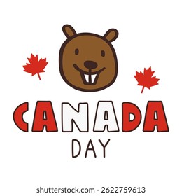 Funny face of beaver. Canada day. Vector illustration on white background.