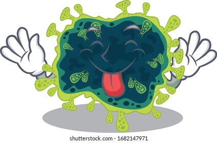 Funny face beta coronavirus mascot design style with tongue out