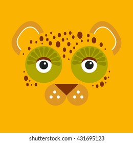 funny face big cat, leopard with brown spots on Orange background. Vector