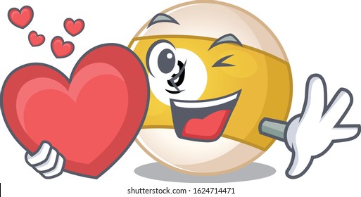 Funny Face billiard ball cartoon character holding a heart