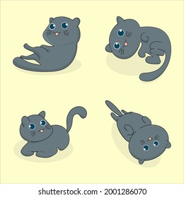 funny face black cat pose illustration vector