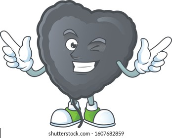 Funny face black love balloon cartoon character style with Wink eye