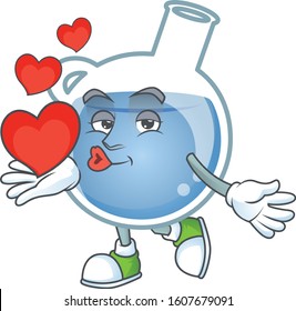 Funny Face blue potion cartoon character holding a heart
