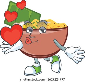 Funny Face bowl of noodle cartoon character holding a heart