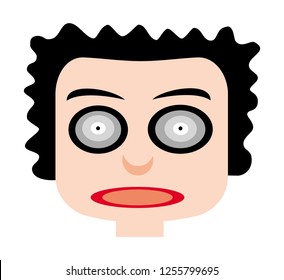 Funny face of a boy with big crazy eyes. Cartoon drawing, sketch. Graphic symbol - icon. Vector graphics.