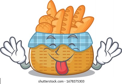 Funny face bread basket mascot design style with tongue out