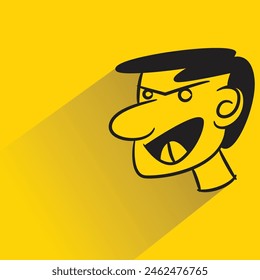 personaje de dibujos animados de cara divertida con sombra sobre fondo amarillo