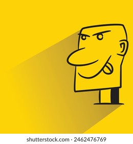 funny face cartoon character with shadow on yellow background