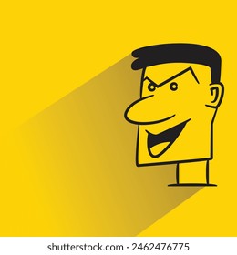 personaje de dibujos animados de cara divertida con sombra sobre fondo amarillo