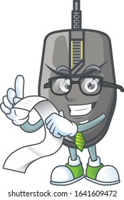 A funny face character of black mouse holding a menu