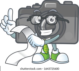 A funny face character of digital camera holding a menu