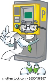 A funny face character of parking ticket machine holding a menu