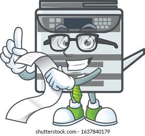 A funny face character of professional office copier holding a menu