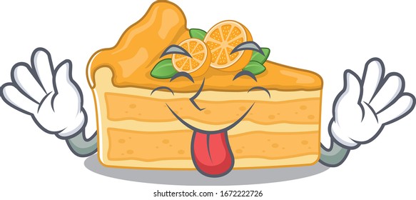 Funny face cheesecake orange mascot design style with tongue out