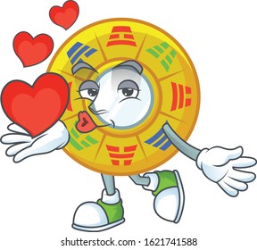 Funny Face chinese circle feng shui cartoon character holding a heart