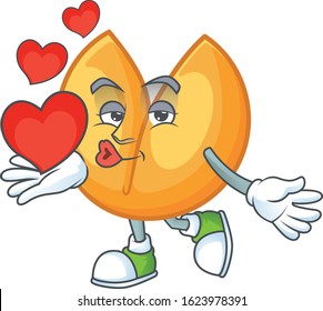 Funny Face chinese fortune cookie cartoon character holding a heart