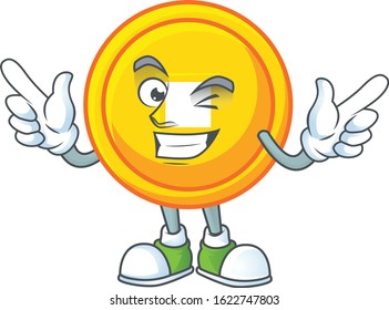 Funny face chinese gold coin cartoon character style with Wink eye