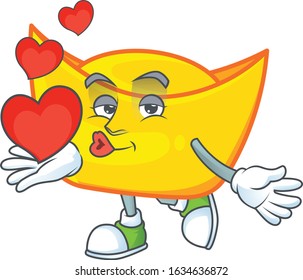 Funny Face chinese gold ingot cartoon character holding a heart