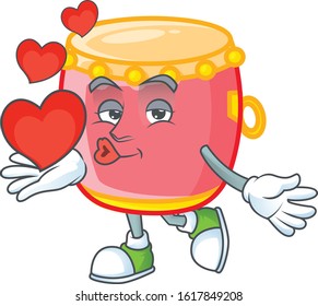 Funny Face chinese red drum cartoon character holding a heart