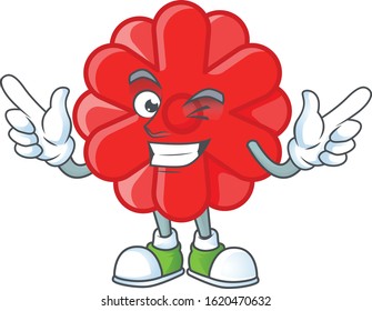 Funny face chinese red flower cartoon character style with Wink eye