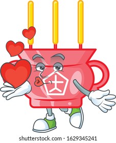 Funny Face chinese red incense cartoon character holding a heart