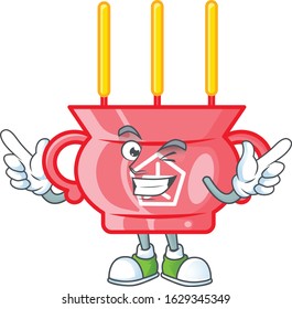 Funny face chinese red incense cartoon character style with Wink eye