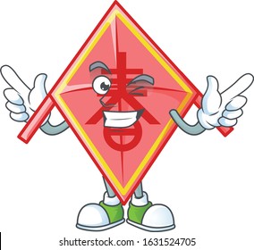 Funny face chinese red kite cartoon character style with Wink eye